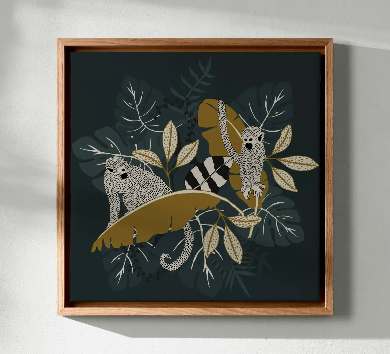 Two Monkeys | emerald tela con Cornice a cassetta da modeern