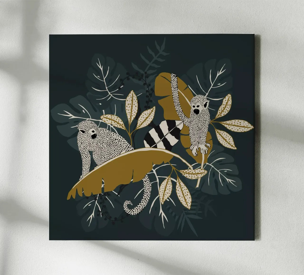 Two Monkeys | emerald tela con Cornice a cassetta da modeern