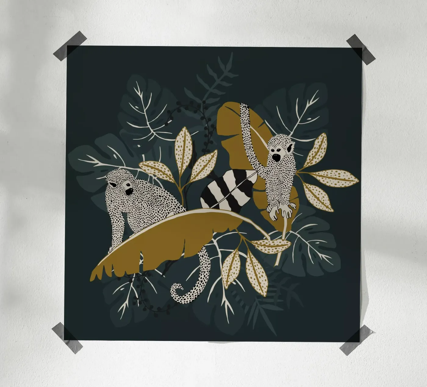 Two Monkeys | emerald poster by moDeern