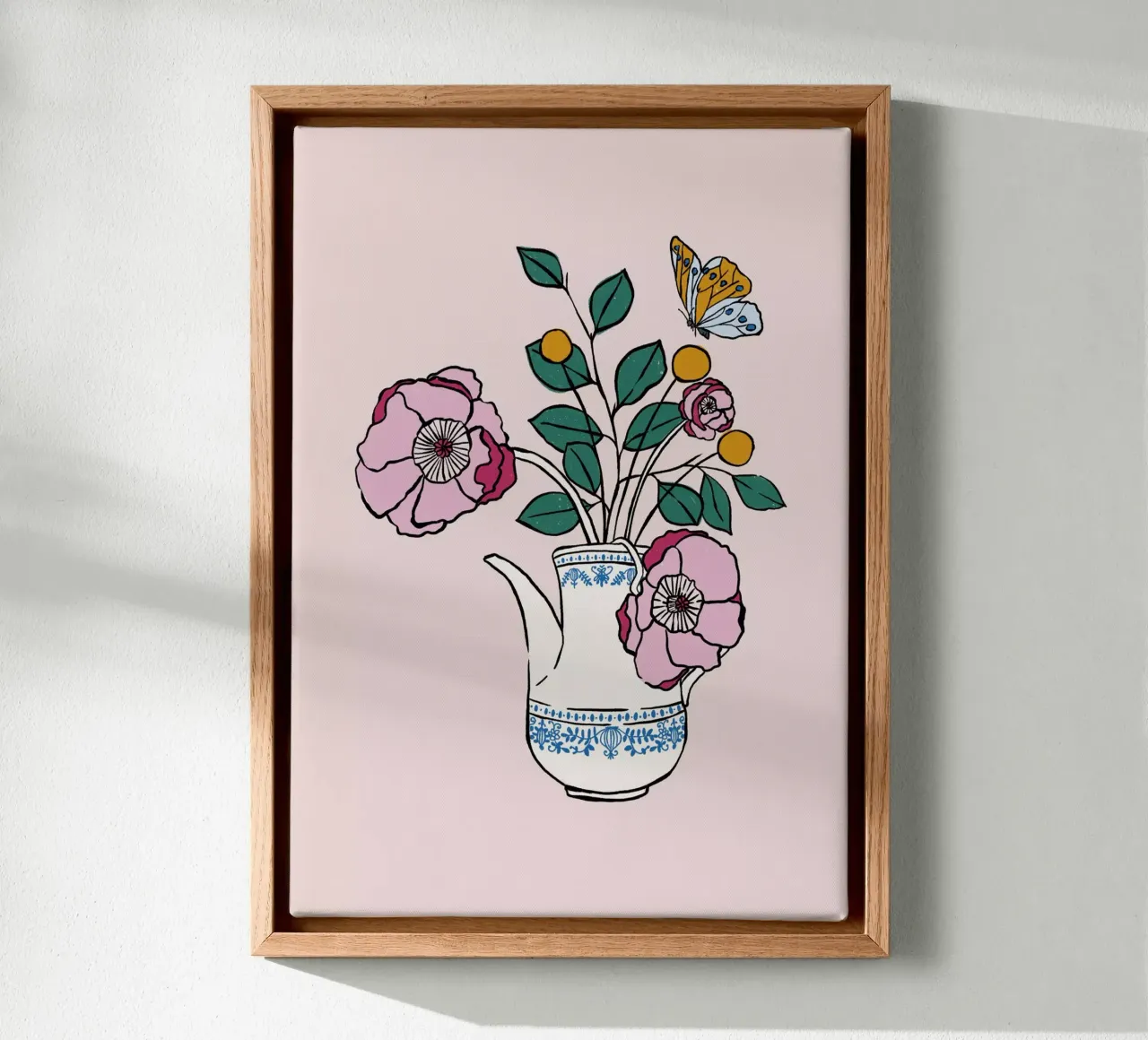 Vase mit Blumen Leinwand mit Schattenfugenrahmen von modeern