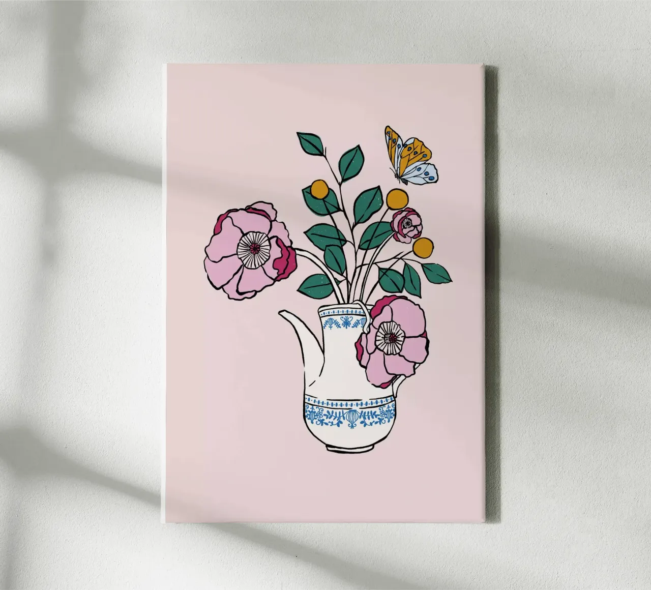 Vase mit Blumen Leinwand mit Schattenfugenrahmen von modeern