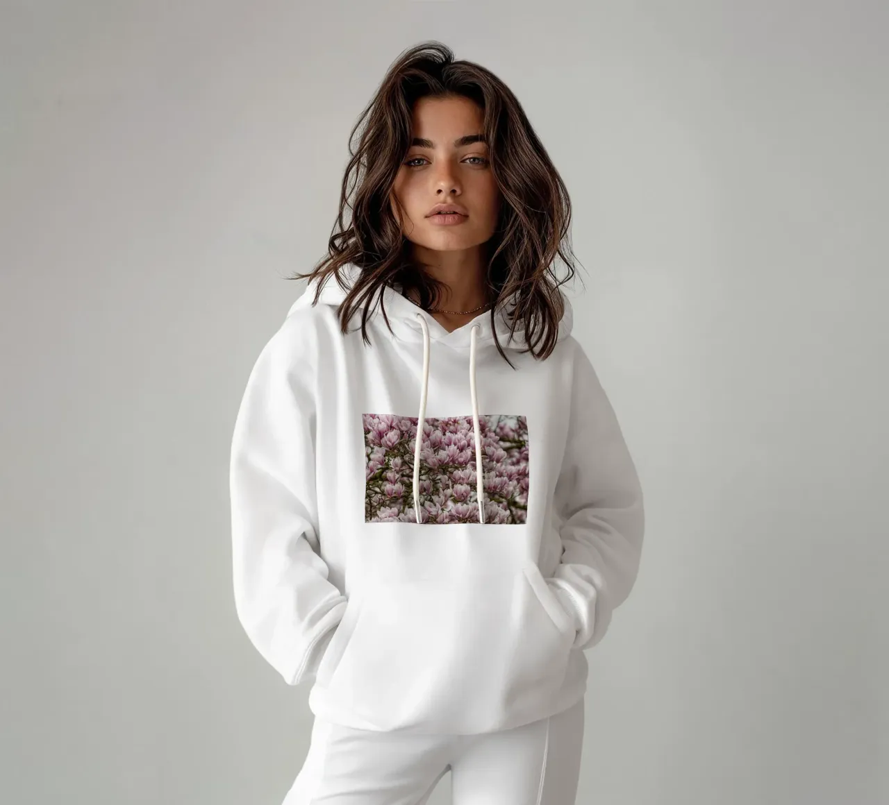 Magnolia rosa felpa con cappuccio da Curious Collections by Marielle Leenders