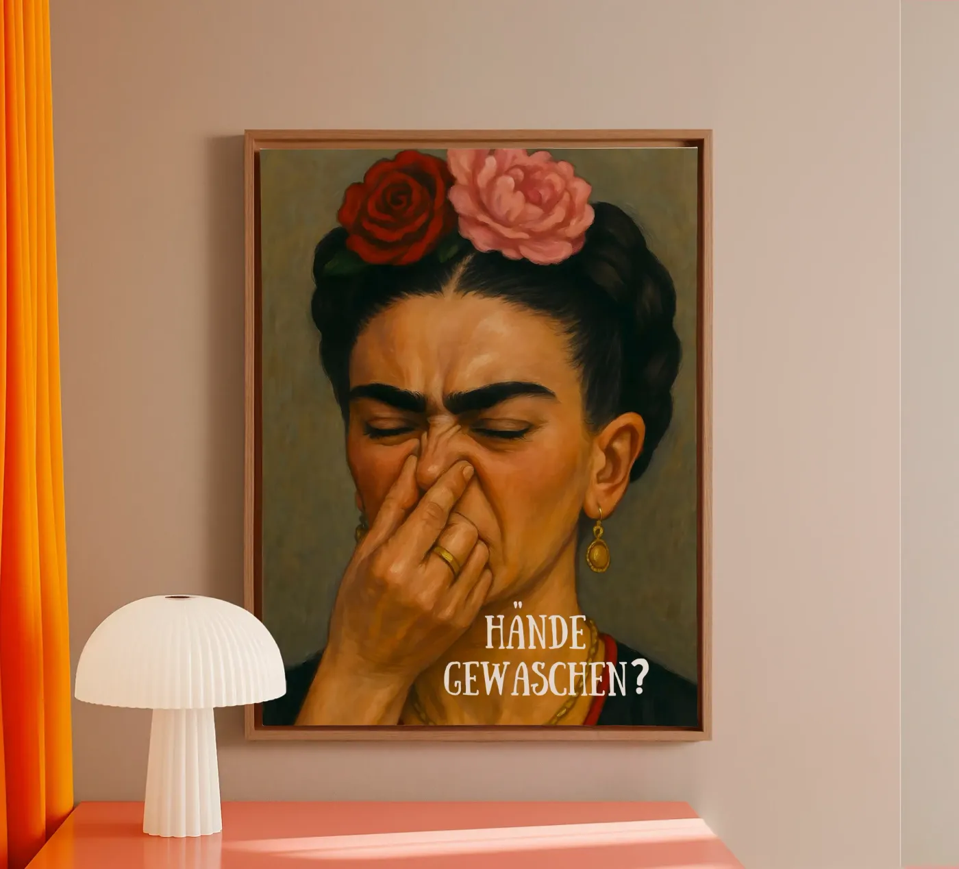 MET DE HAND GEWASEN - FRIDA KAHLO FUNNY BATHROOM canvas van ARTOMATIC