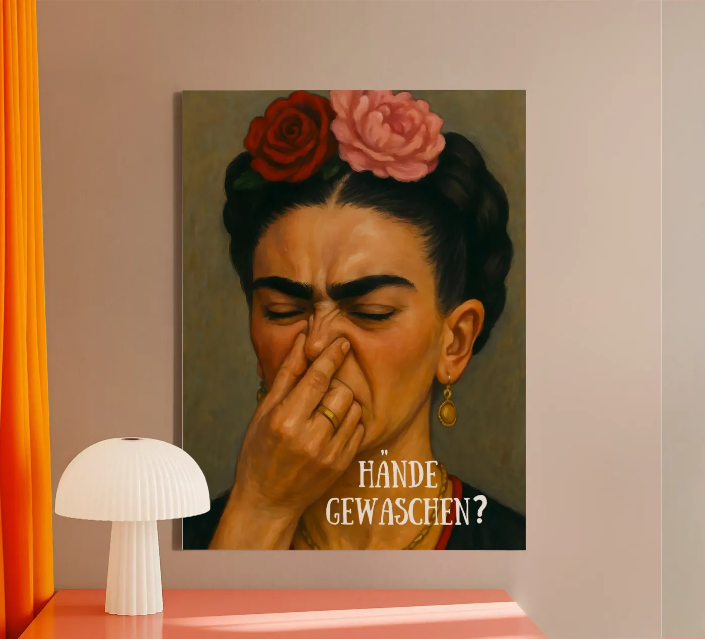 MET DE HAND GEWASEN - FRIDA KAHLO FUNNY BATHROOM canvas van ARTOMATIC
