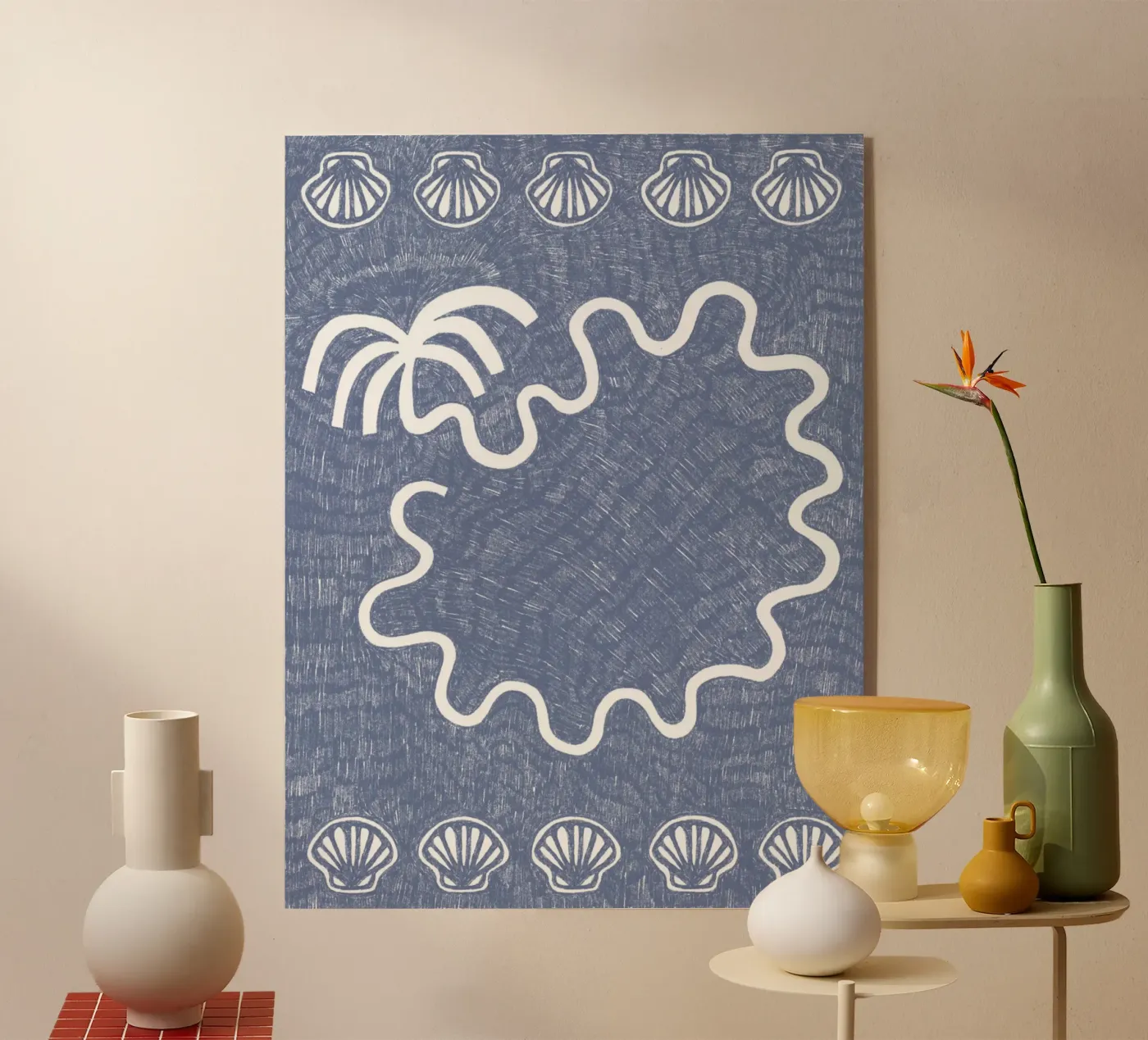 Shells and Palm Tree – Blue plexiglass da Shatha Al Dafai