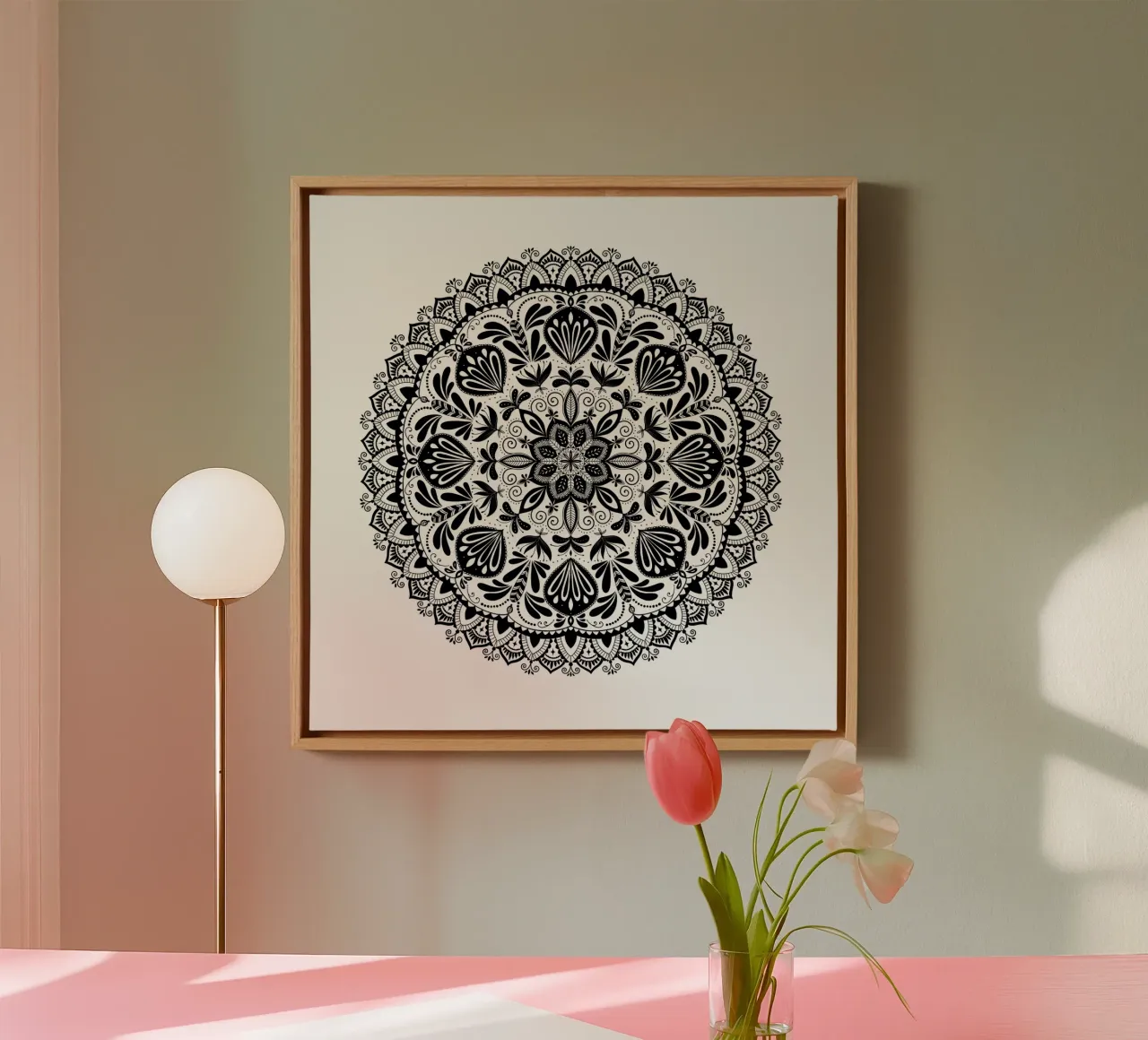 Mandala. Nero. tela con Cornice a cassetta da CalliLetters