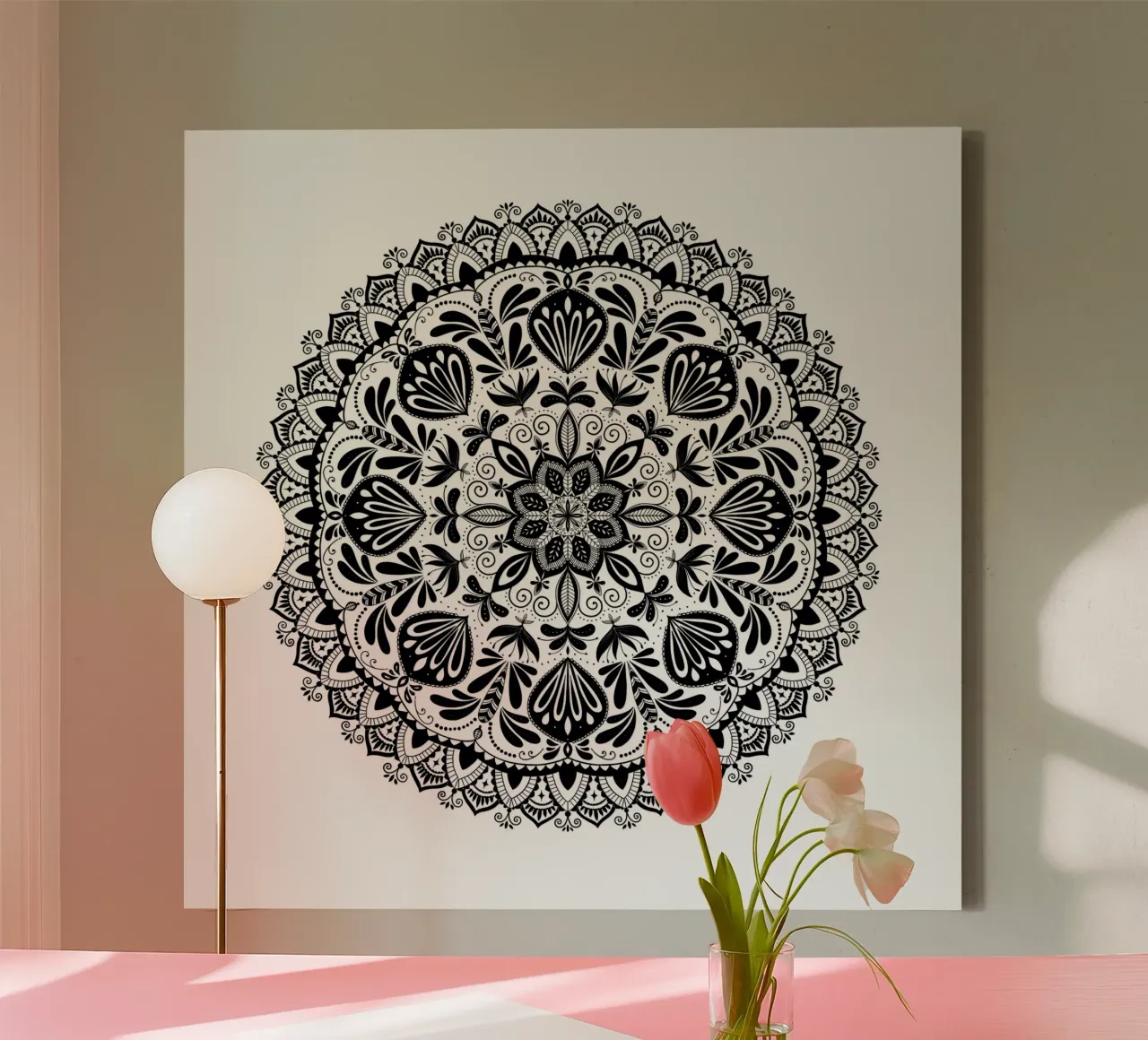 Mandala. Nero. tela con Cornice a cassetta da CalliLetters