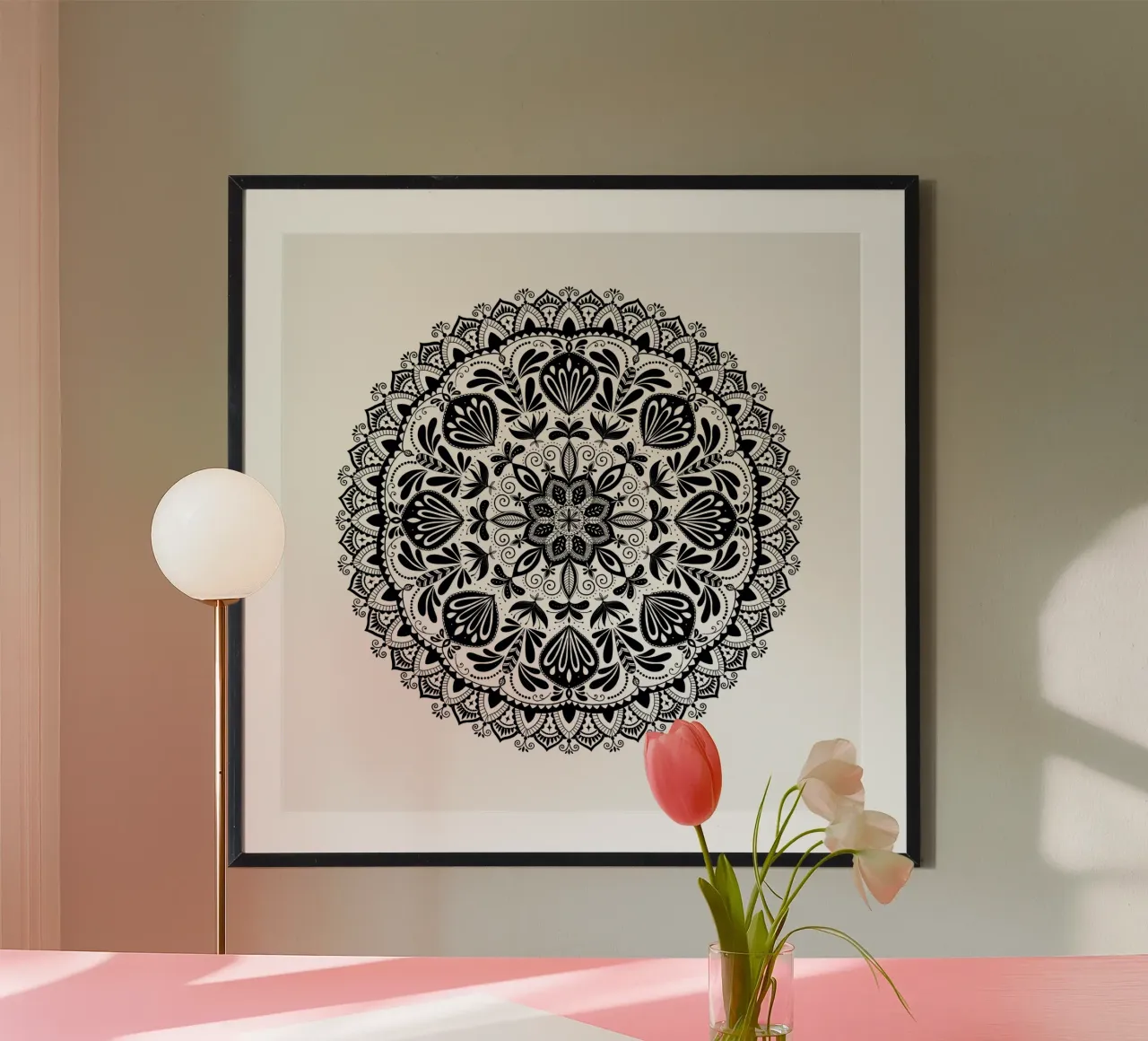 Mandala. Nero. poster con telaio in legno da CalliLetters
