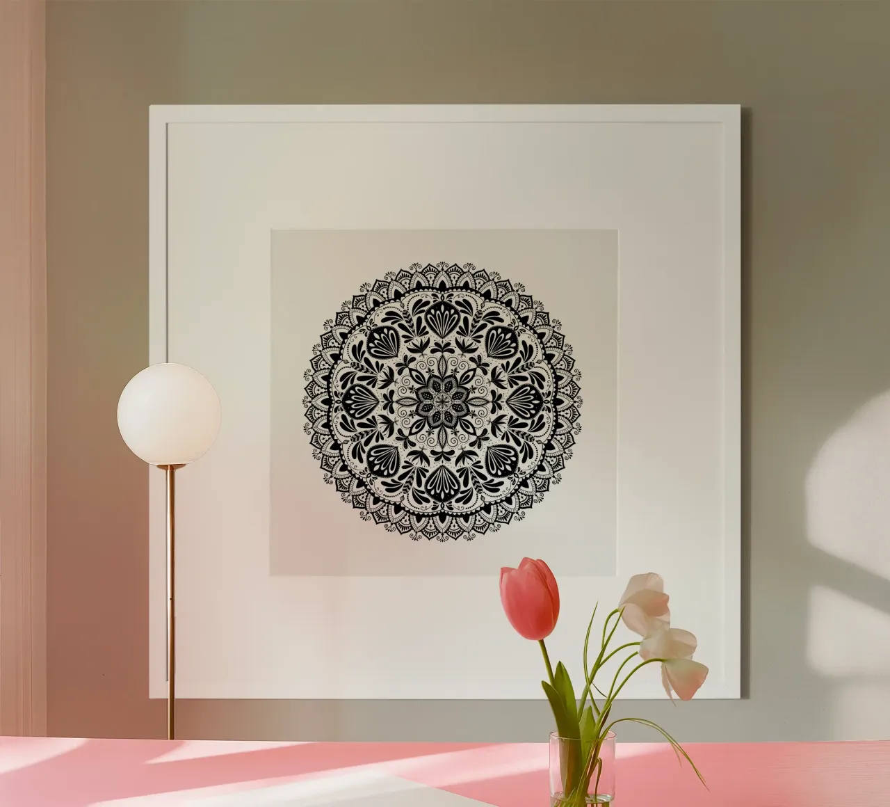 Mandala. Nero. poster con telaio in legno da CalliLetters