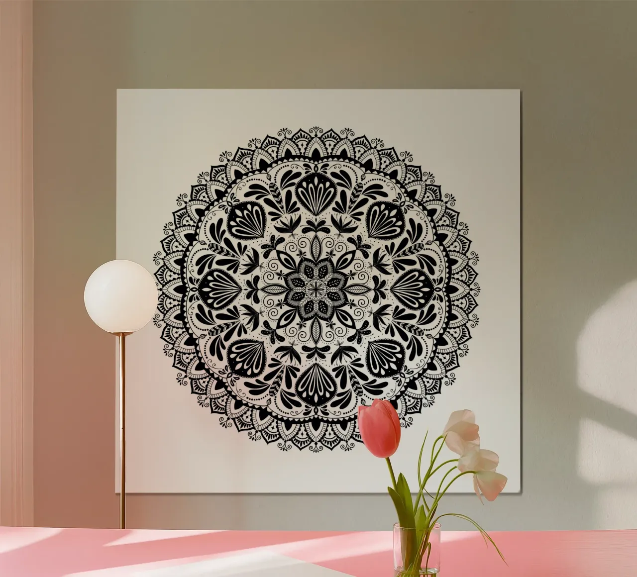 Mandala. Nero. poster con telaio in legno da CalliLetters