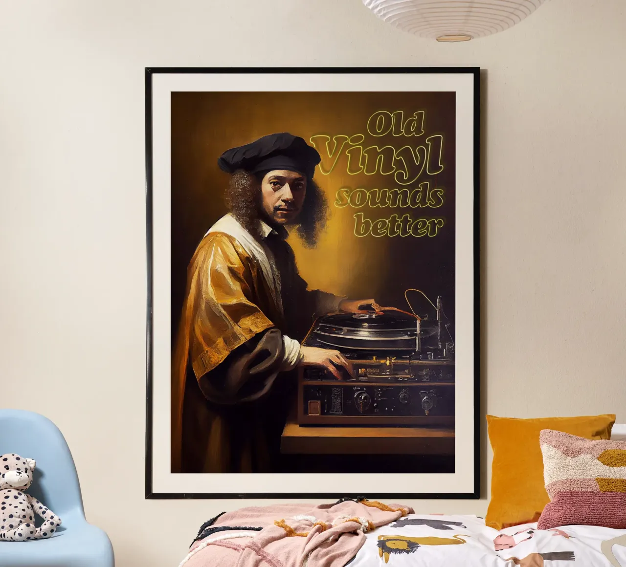 Old vinyl sounds better poster con telaio in alluminio da Dikhotomy