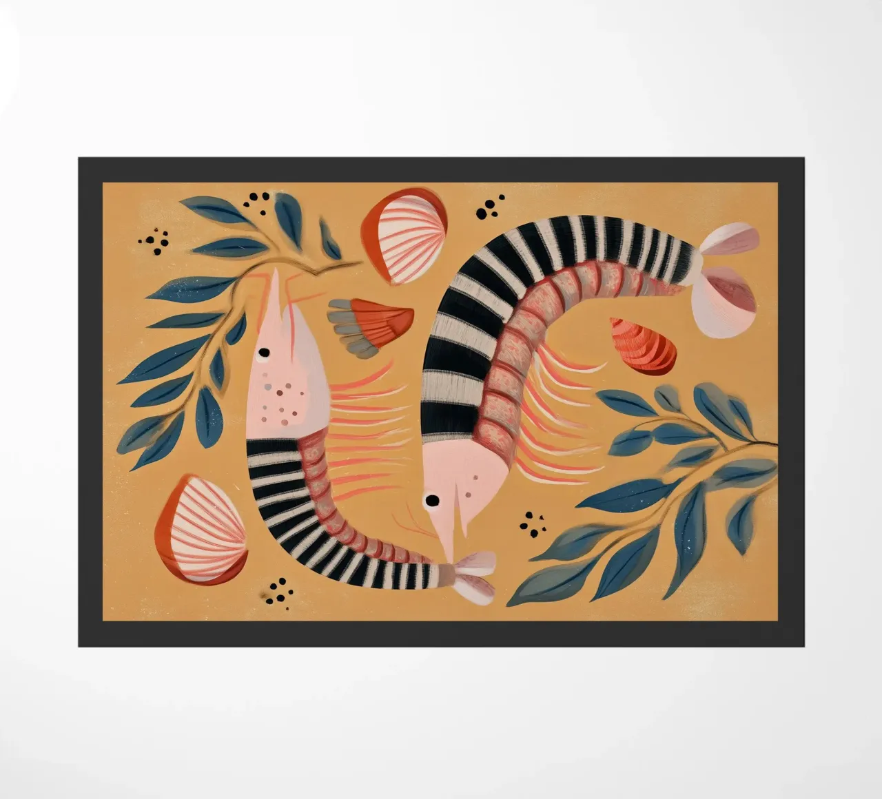 Dancing Shrimp doormat by Sienna Atelier