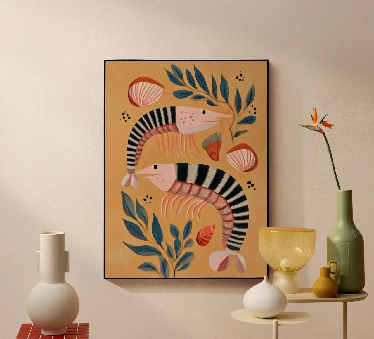 Dancing Shrimp acrylic glass by Sienna Atelier