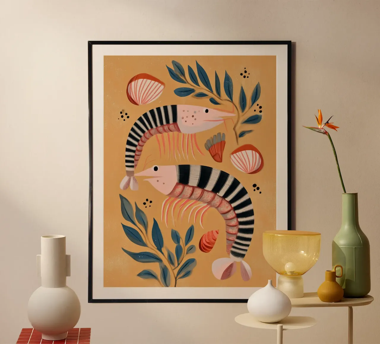 Dancing Shrimp poster by Sienna Atelier