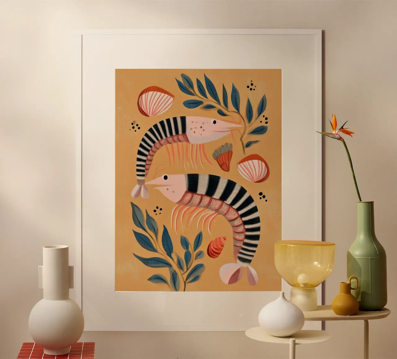 Dancing Shrimp poster by Sienna Atelier