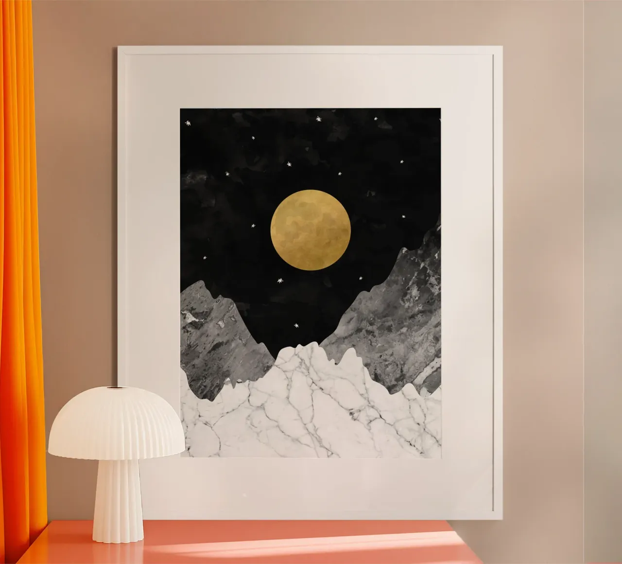 Luna dorata su picchi di marmo - Arte astratta del cielo notturno poster da kookiepixel