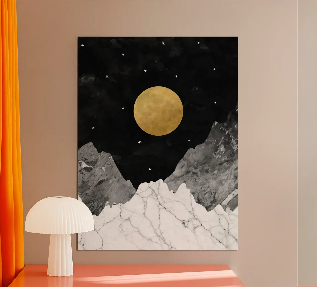 Luna dorata su picchi di marmo - Arte astratta del cielo notturno poster da kookiepixel
