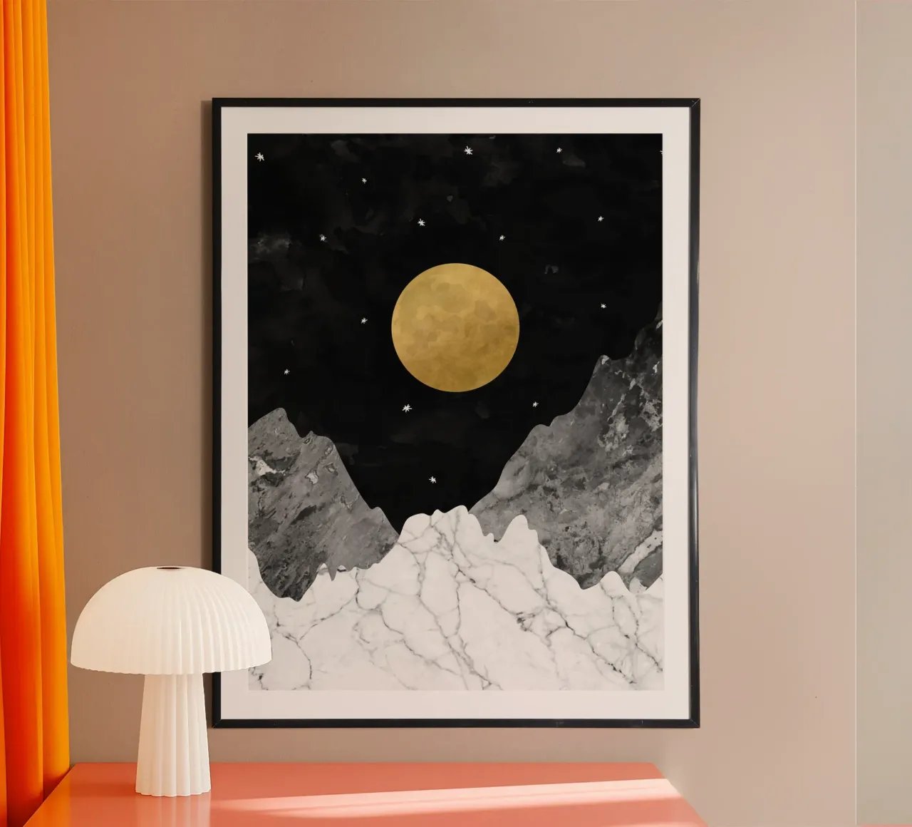 Luna dorata su picchi di marmo - Arte astratta del cielo notturno poster da kookiepixel