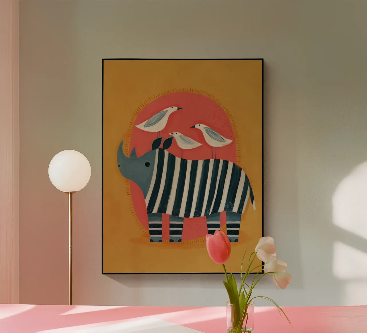 Rinoceronte e uccelli plexiglass da Sienna Atelier