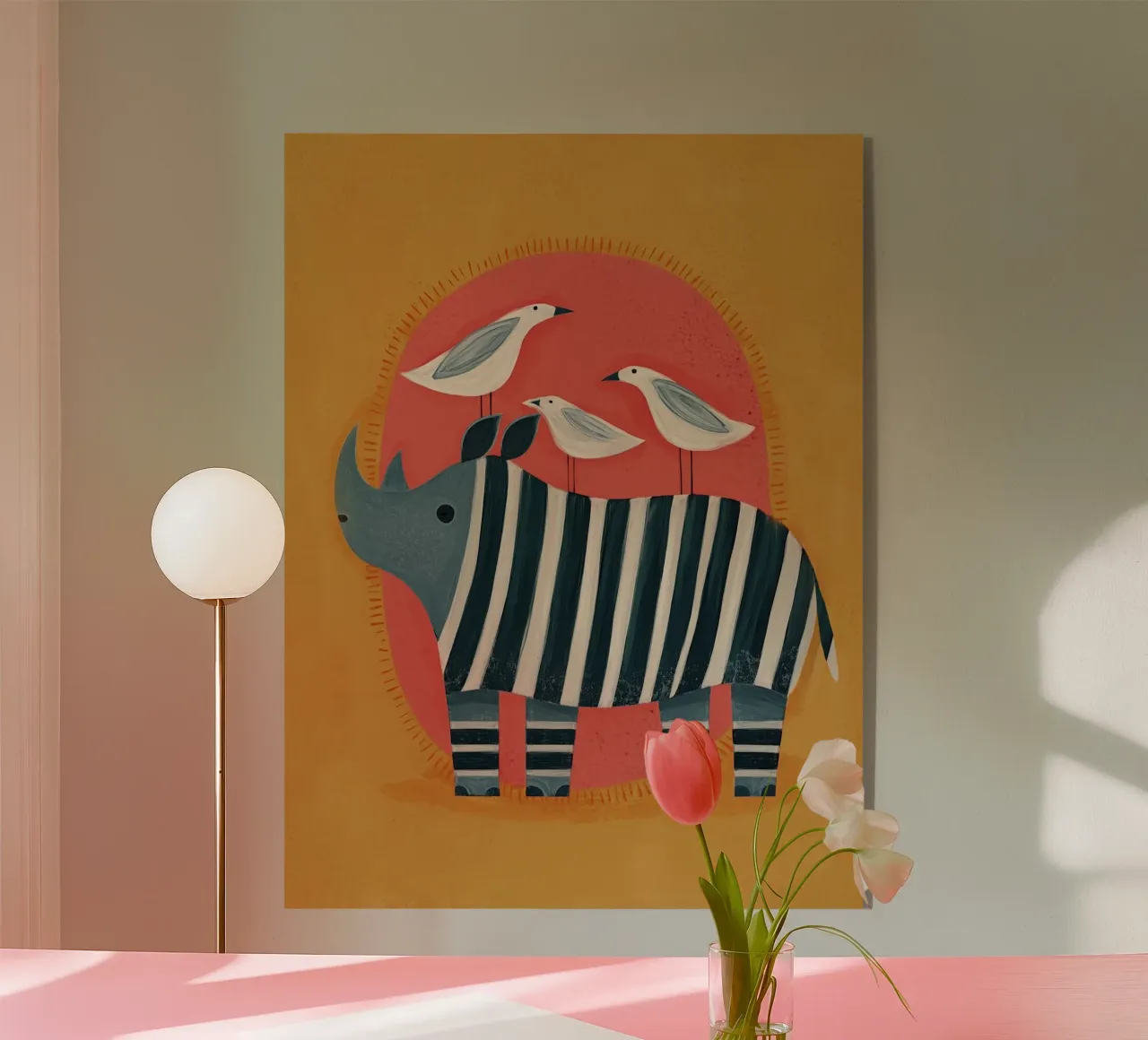 Rinoceronte e uccelli plexiglass da Sienna Atelier