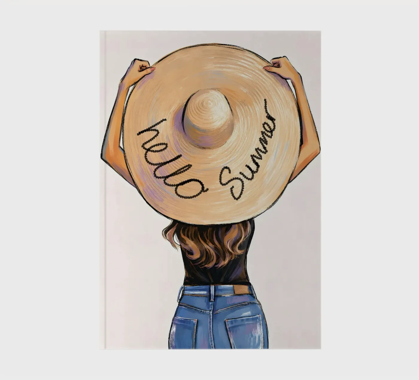 WOMAN WEARING HELLO SUMMER HAT notebook by ARTOMATIC
