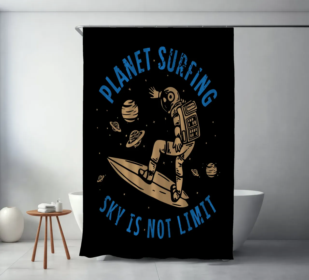 PLANET SURFING SKY IS NOT LIMIT Duschvorhang von Gunawan Rb