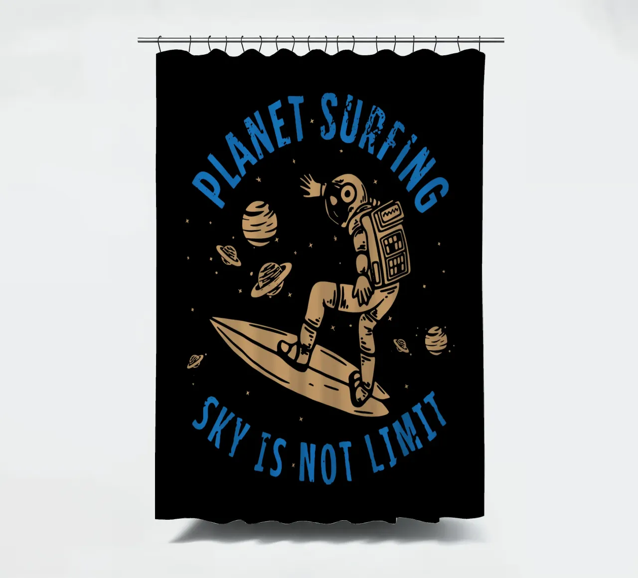 PLANET SURFING SKY IS NOT LIMIT Duschvorhang von Gunawan Rb