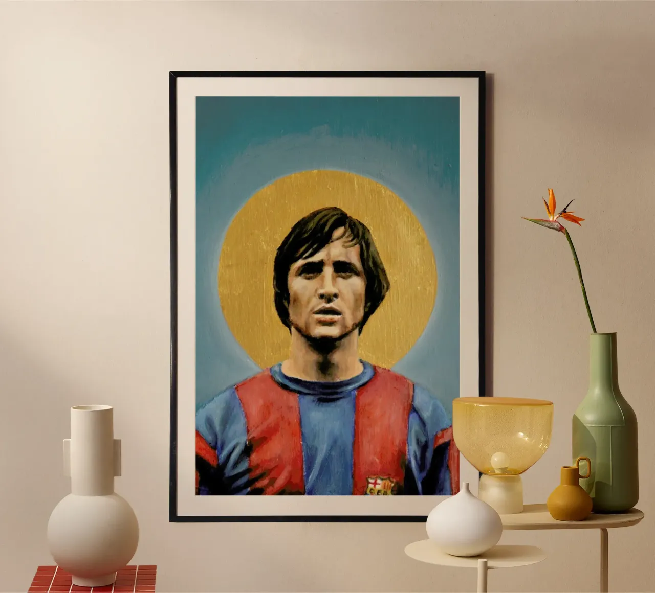 Football Icon - Johan Cruyff poster con telaio in plastica da David Diehl