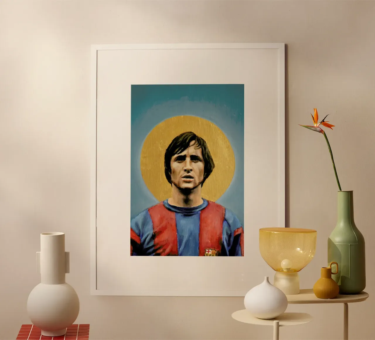 Football Icon - Johan Cruyff poster con telaio in plastica da David Diehl
