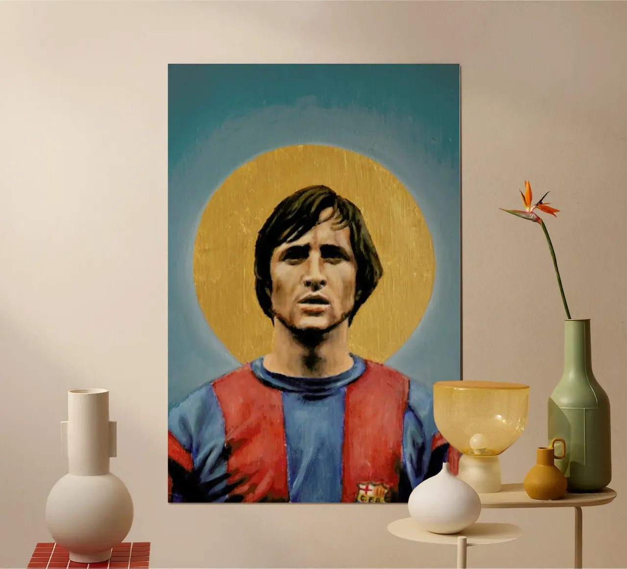 Football Icon - Johan Cruyff poster con telaio in plastica da David Diehl