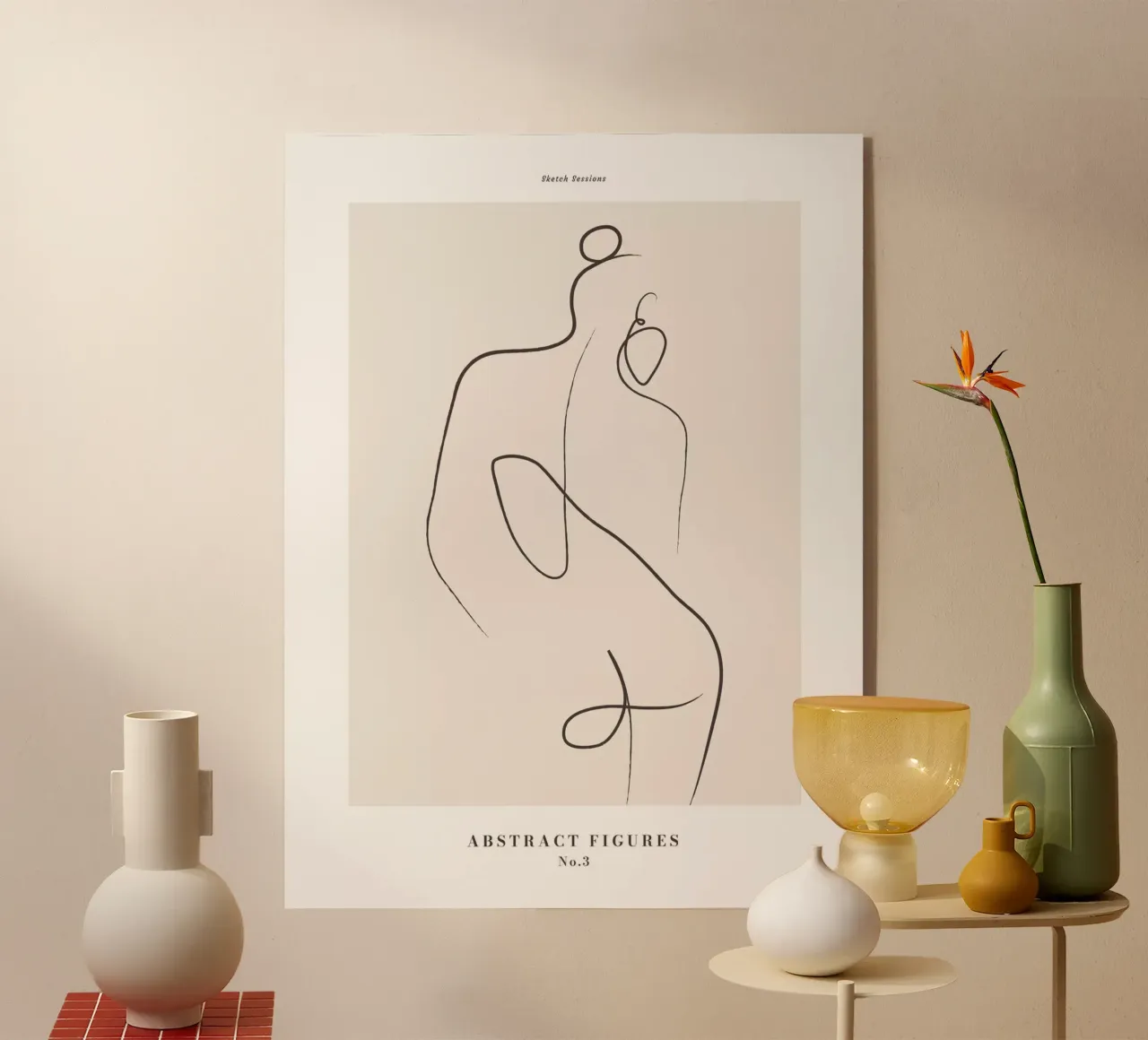 Abstracte figuren - Minimalistisch lijnkunstontwerp acryl van Whole©