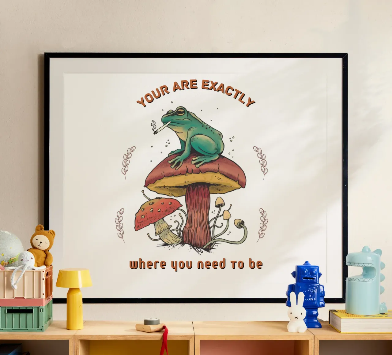 Il paese del divertimento di Froggy poster con telaio in plastica da DesignArt