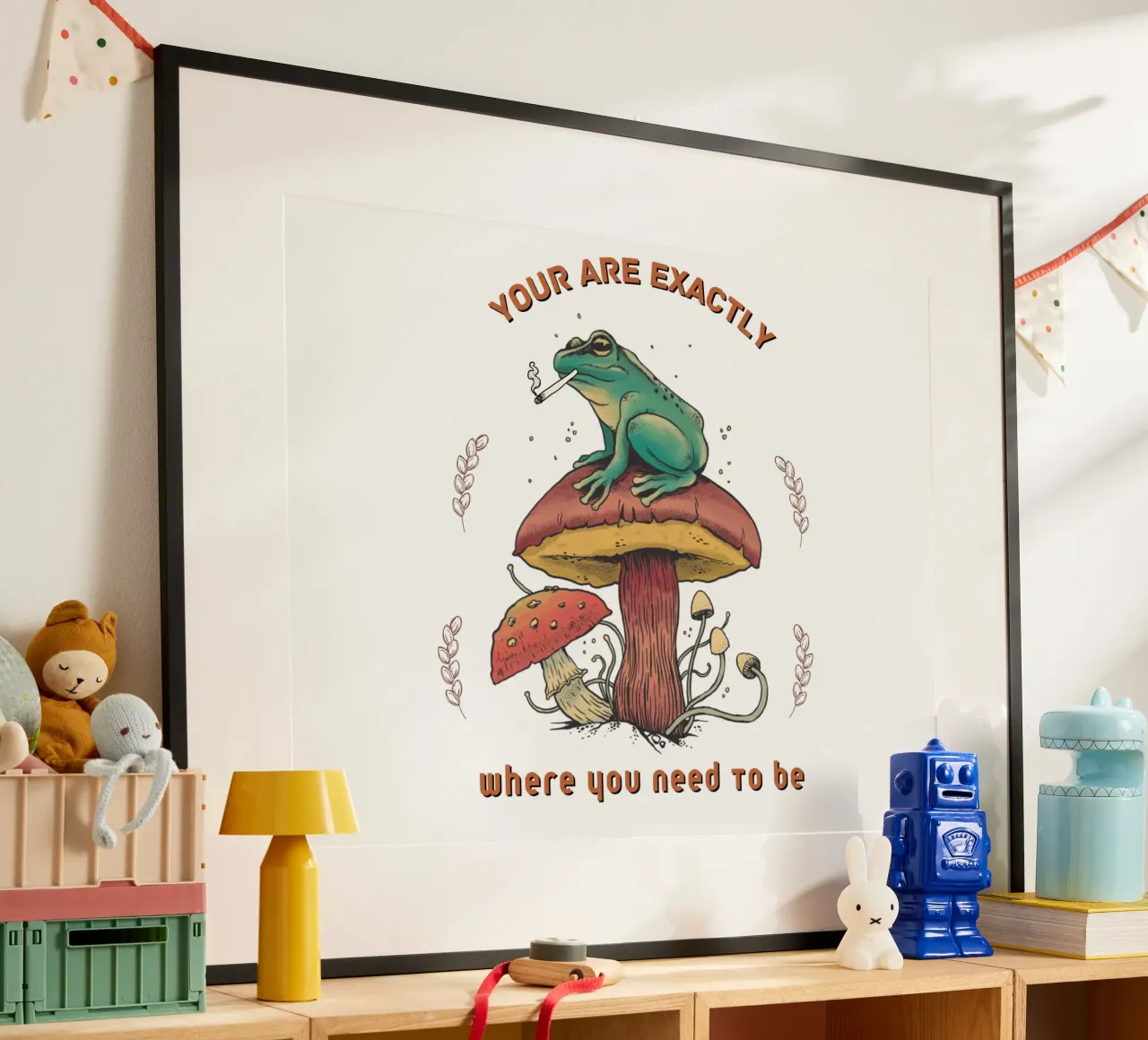 Il paese del divertimento di Froggy poster con telaio in plastica da DesignArt