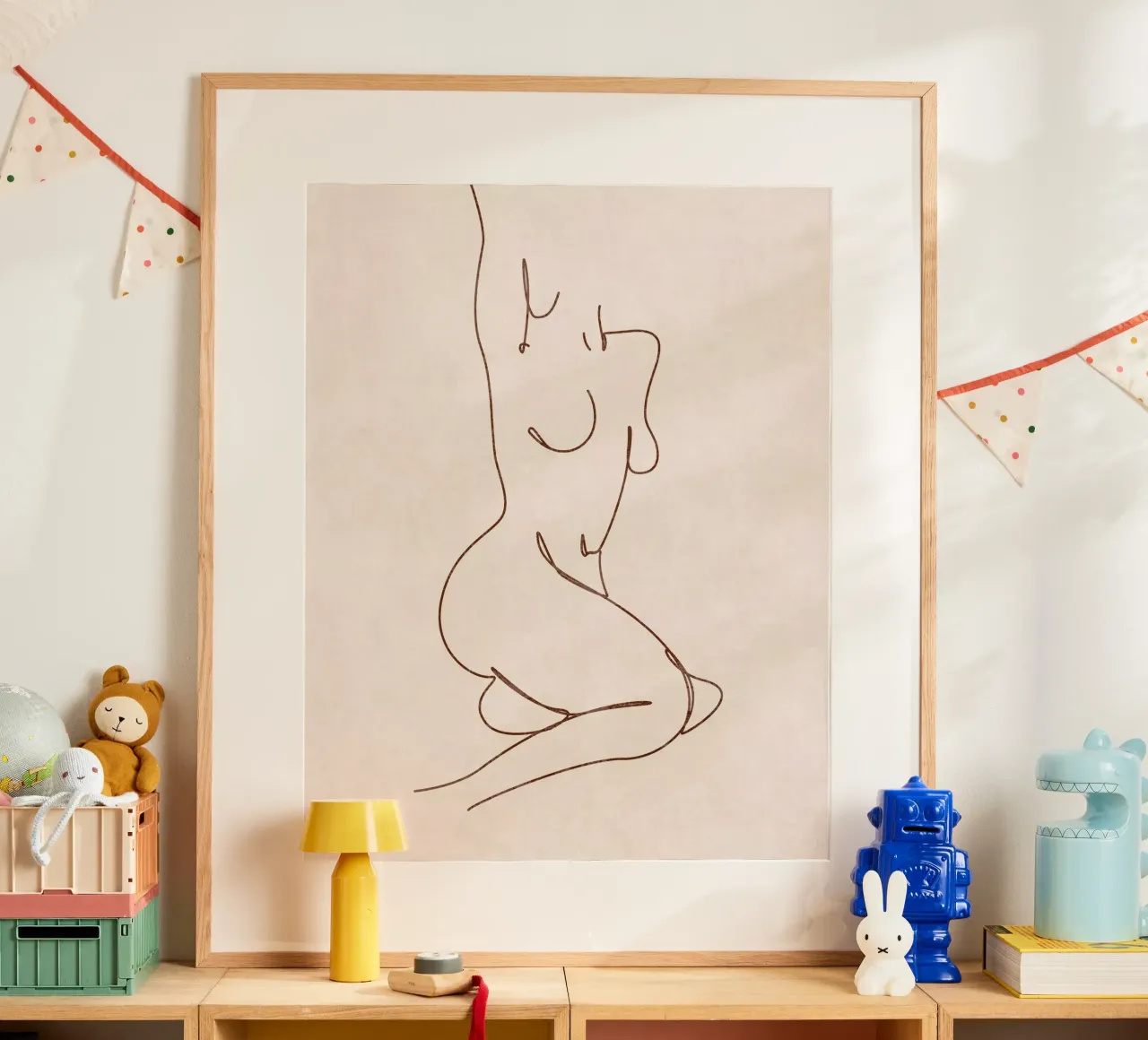Lady Line Art poster con telaio in legno da Emel Tunaboylu