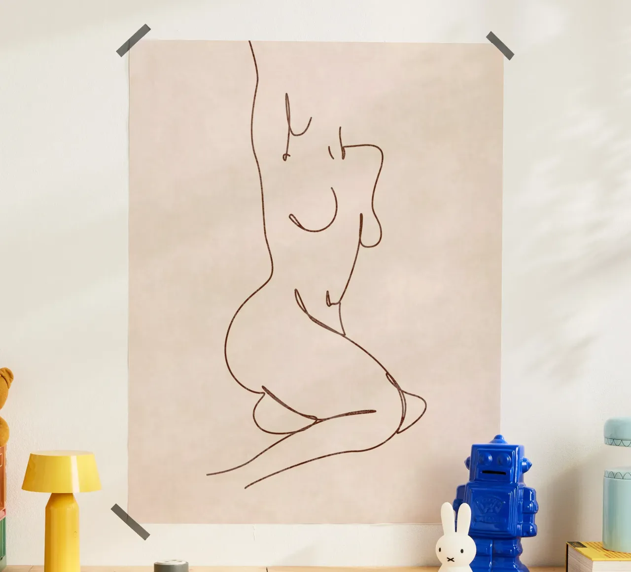 Lady Line Art poster con telaio in legno da Emel Tunaboylu