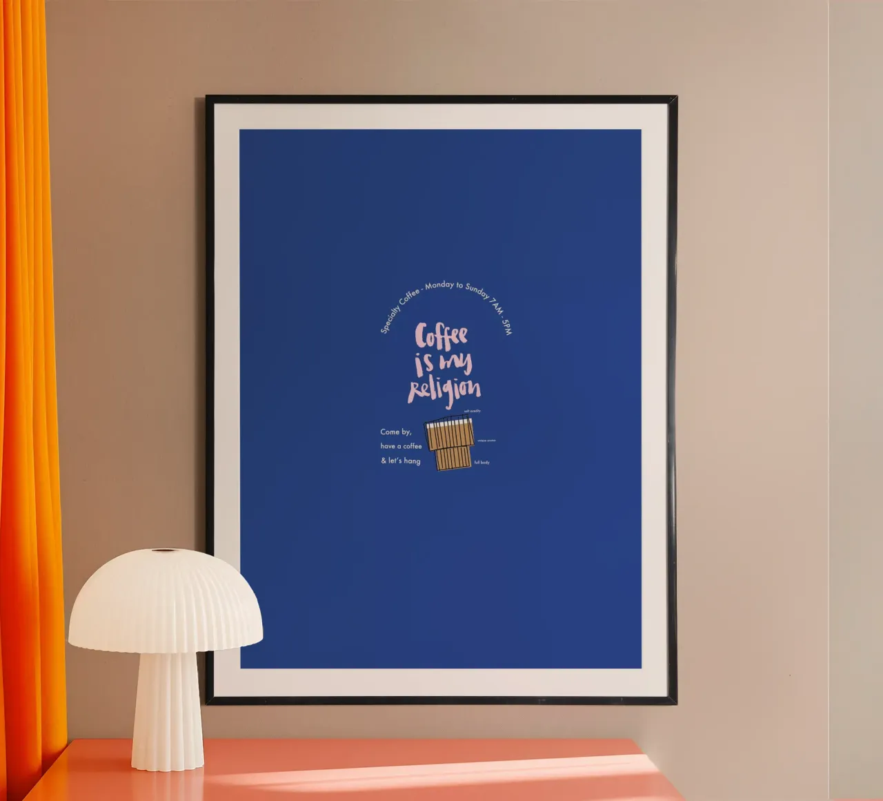 Coffee is my religion poster con telaio in alluminio da Brushmeetspaper