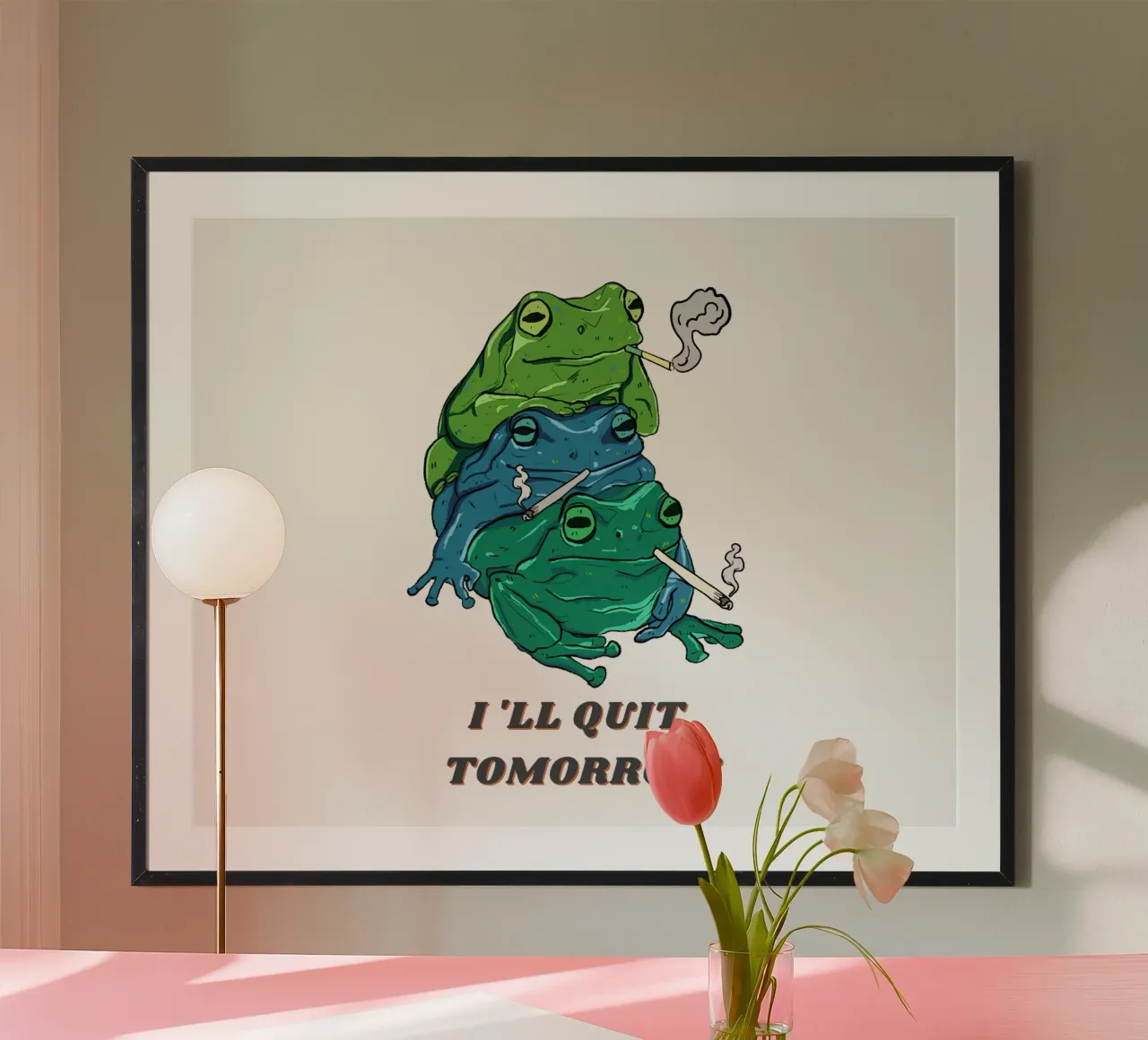 Follie da ranocchio poster con telaio in legno da DesignArt