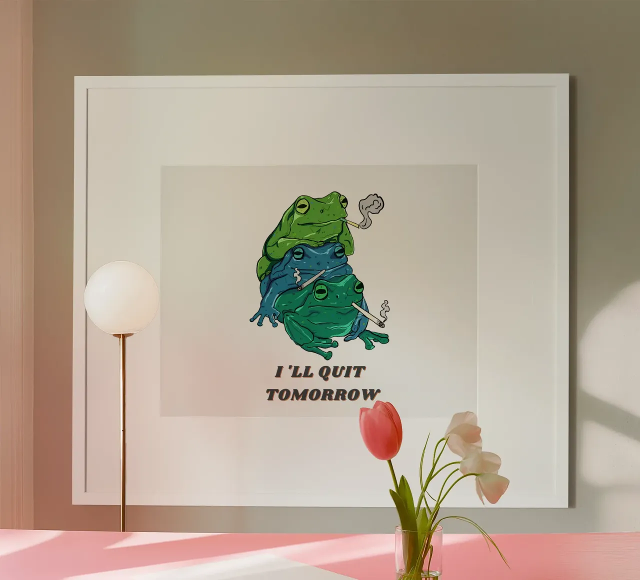 Follie da ranocchio poster con telaio in legno da DesignArt