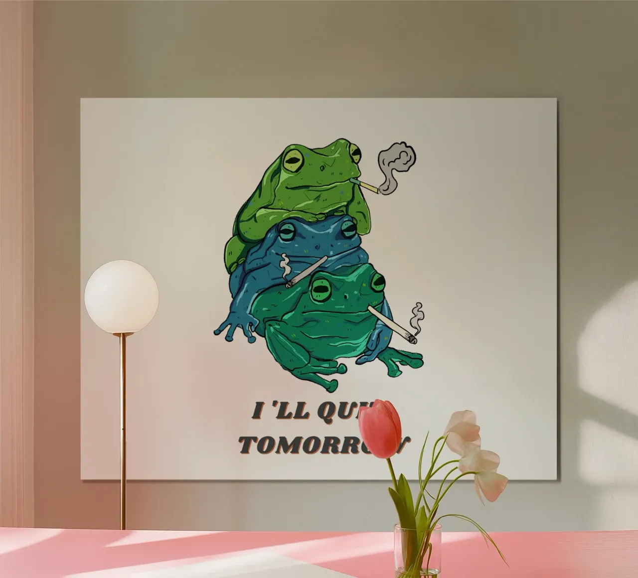 Follie da ranocchio poster con telaio in legno da DesignArt
