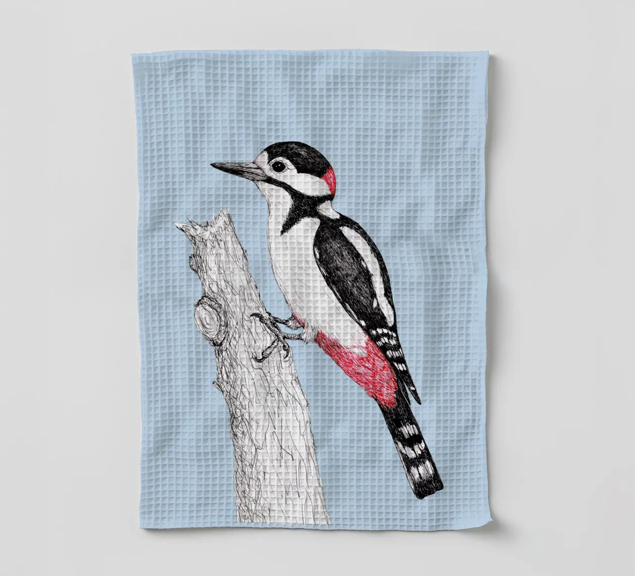 Great spotted woodpecker tea towel by BwiseLizzy