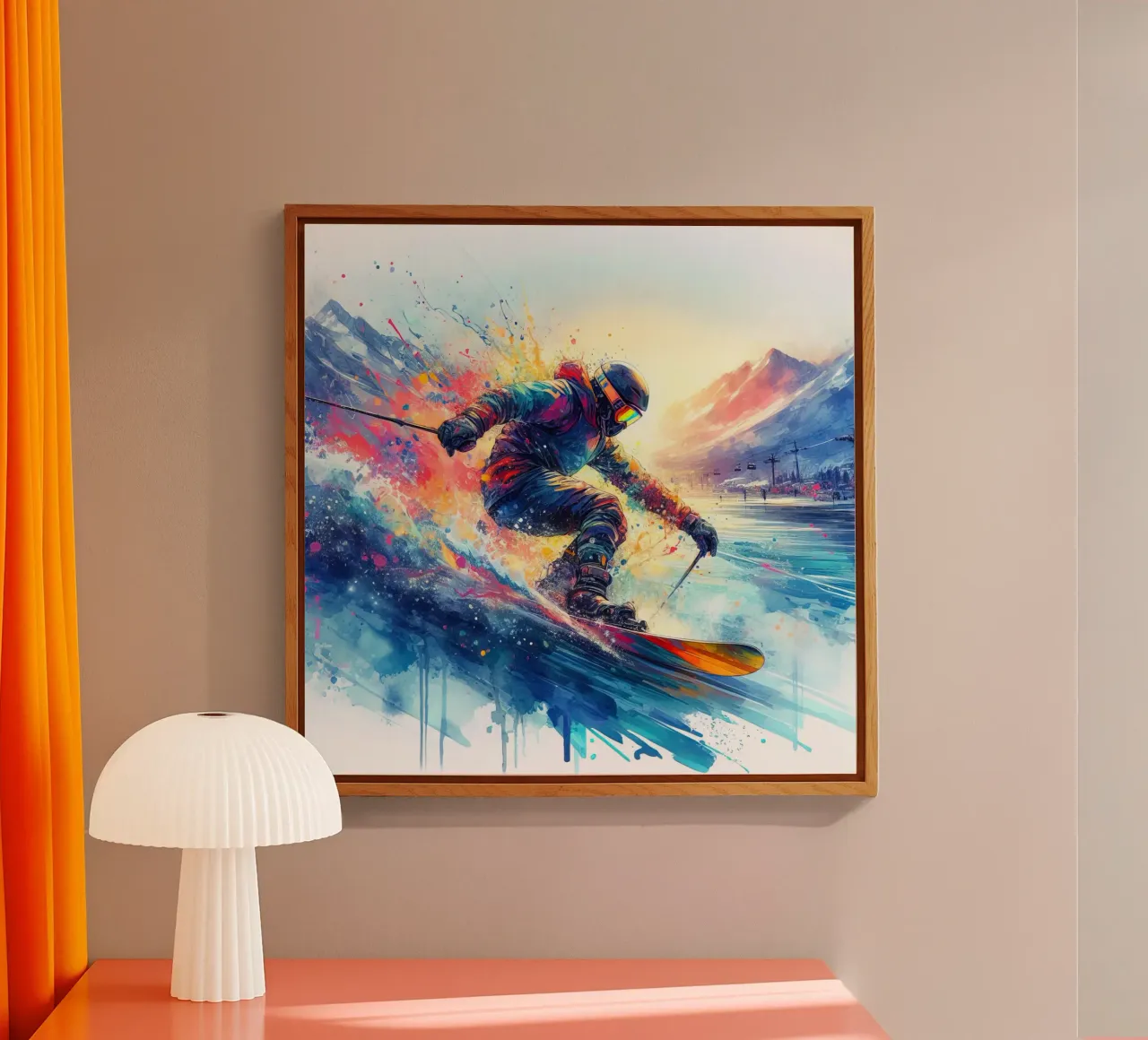 Sciatore acquerellato plexiglass da SportBrush Studio