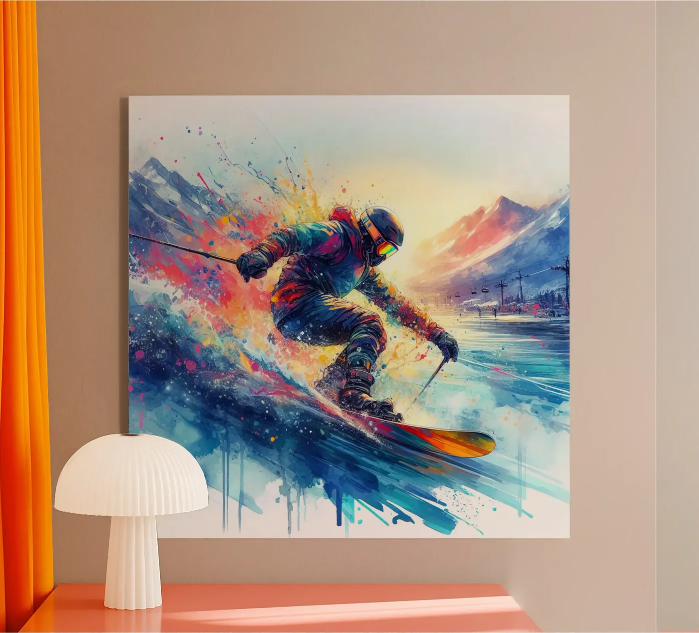 Sciatore acquerellato plexiglass da SportBrush Studio