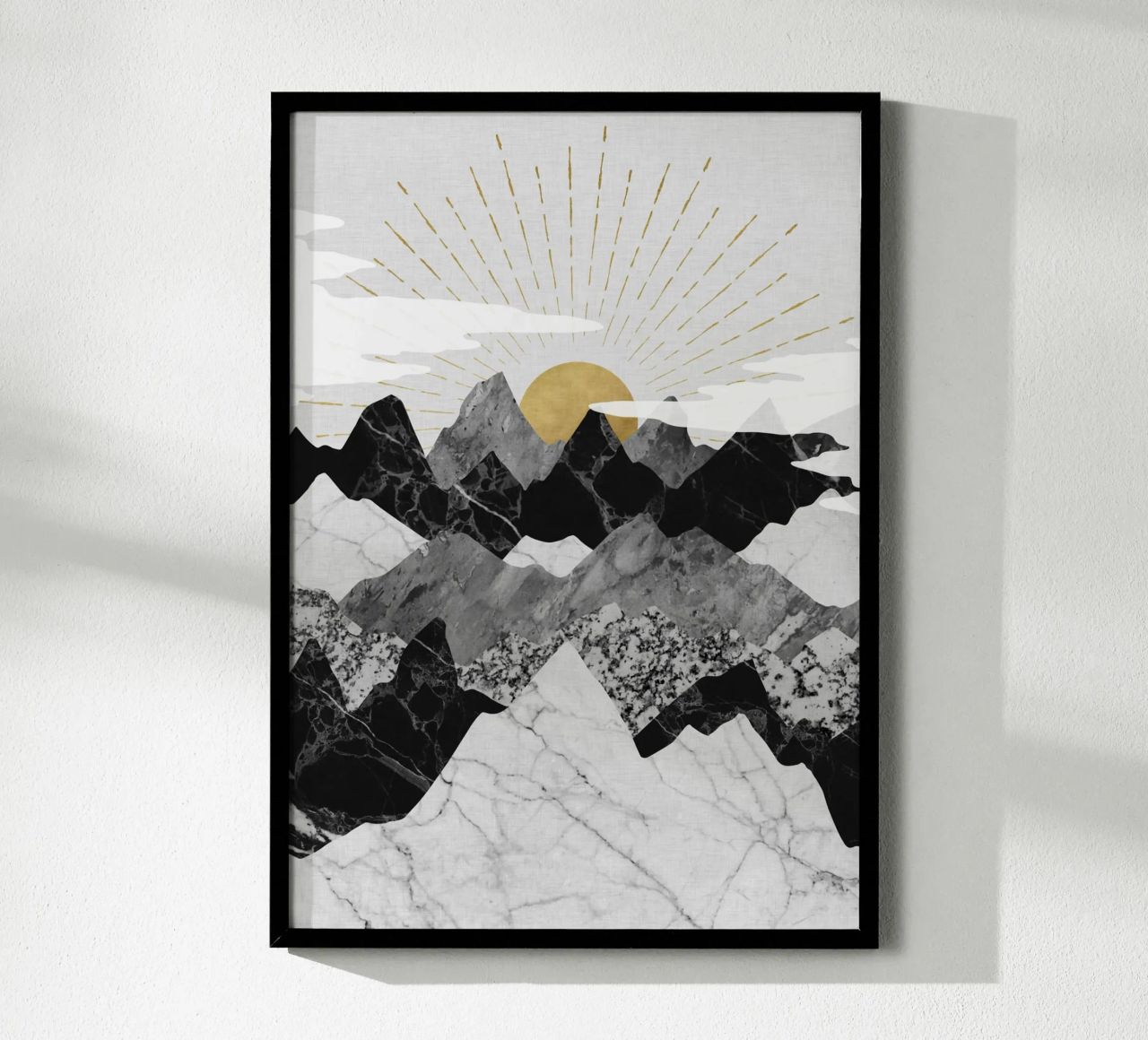 Goldener Sonnenaufgang über Marmorberge - Abstrakte Landschaft Poster von kookiepixel