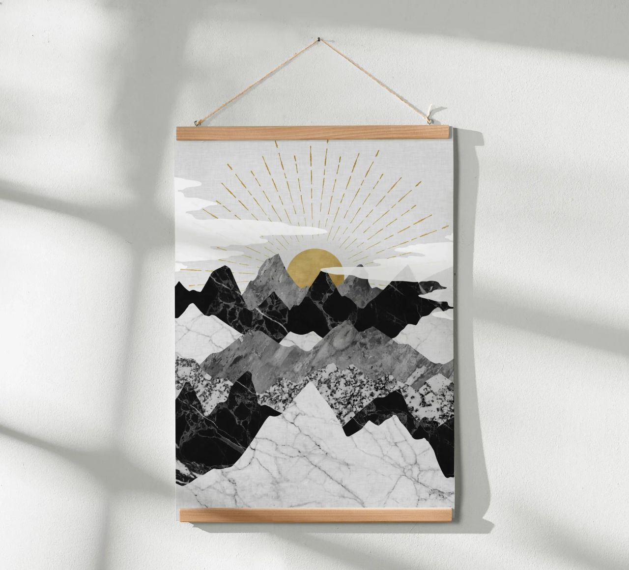 Goldener Sonnenaufgang über Marmorberge - Abstrakte Landschaft Poster von kookiepixel