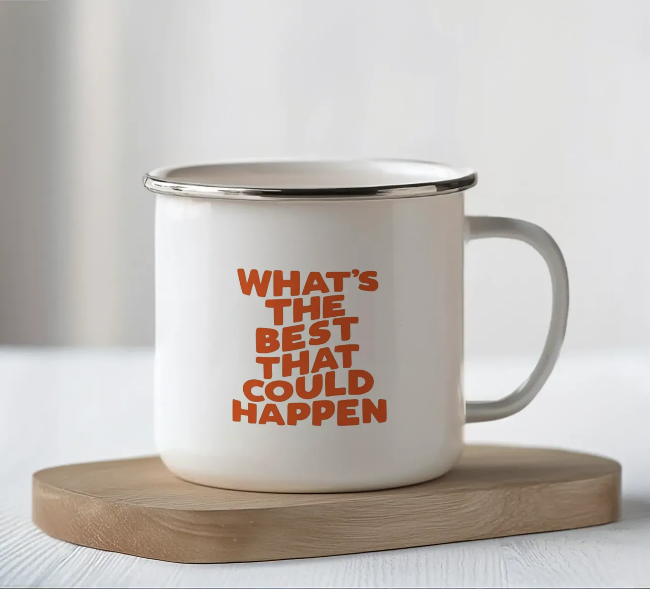 Het beste dat kon gebeuren Typografie Ontwerp emaille mok van THE MOTIVATED TYPE