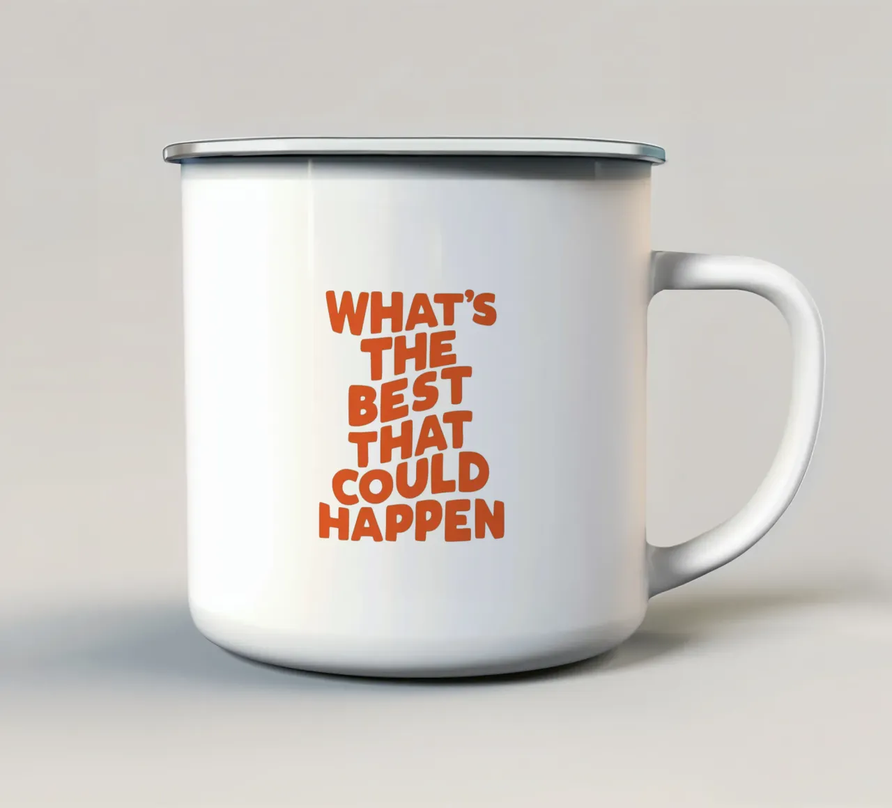 Het beste dat kon gebeuren Typografie Ontwerp emaille mok van THE MOTIVATED TYPE