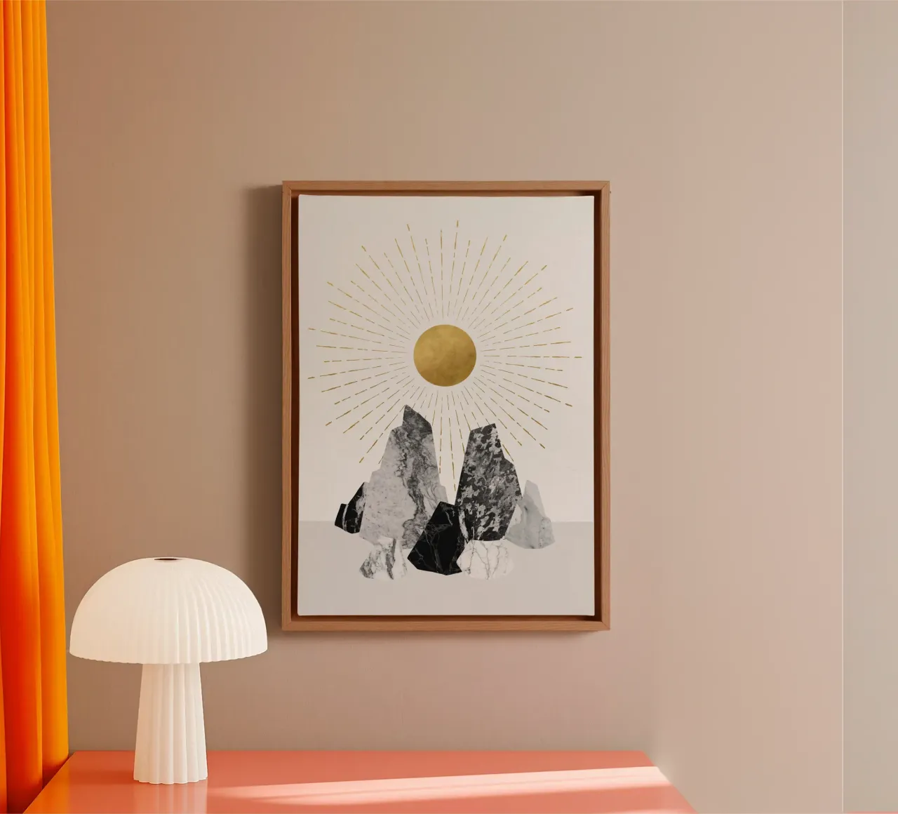 Golden Peaks: Marmer Rock Art Print canvas met Baklijst van kookiepixel