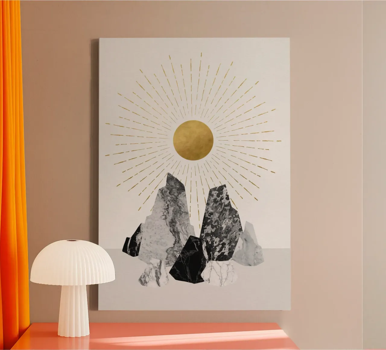 Golden Peaks: Marmer Rock Art Print canvas met Baklijst van kookiepixel
