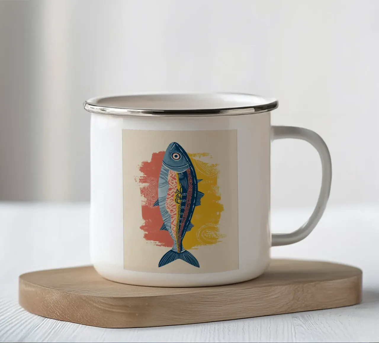 Patterned Fish enamel mug by Luca