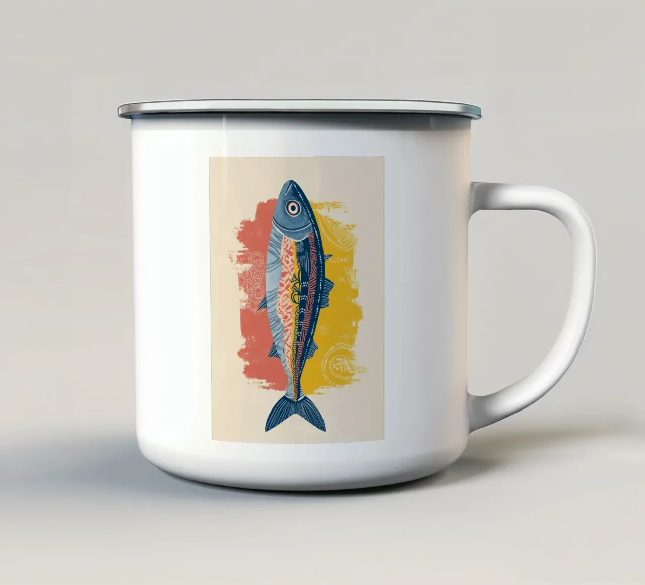 Patterned Fish enamel mug by Luca